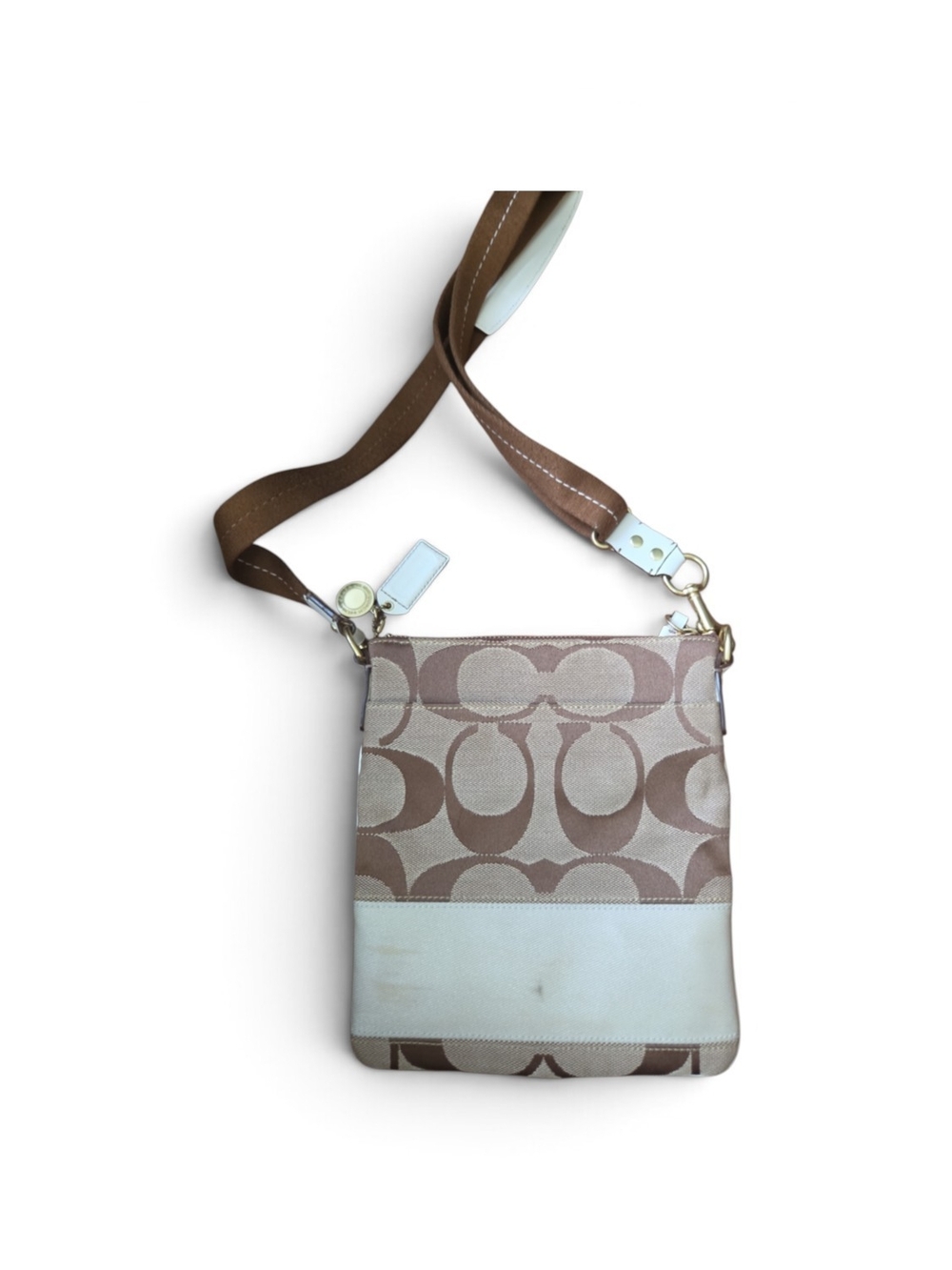 Coach Beige and Brown Signature Small Crossbody